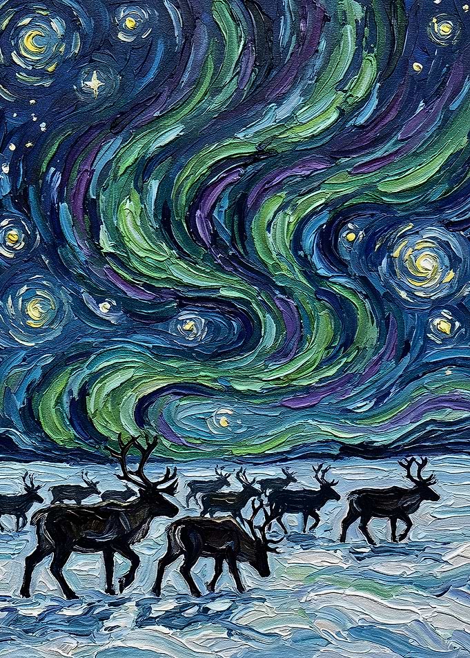 Reindeer Under the Northern Lights