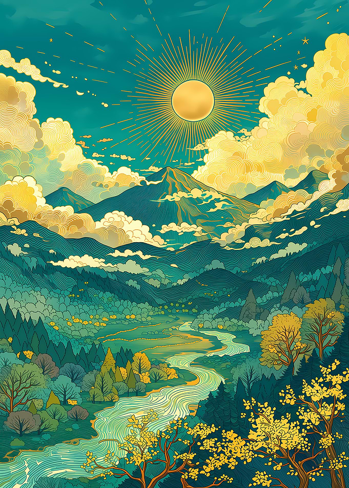 Golden Sun Over Mountain Valley