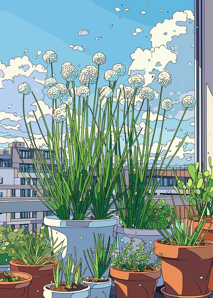 Balcony Garden with Cityscape and Sky