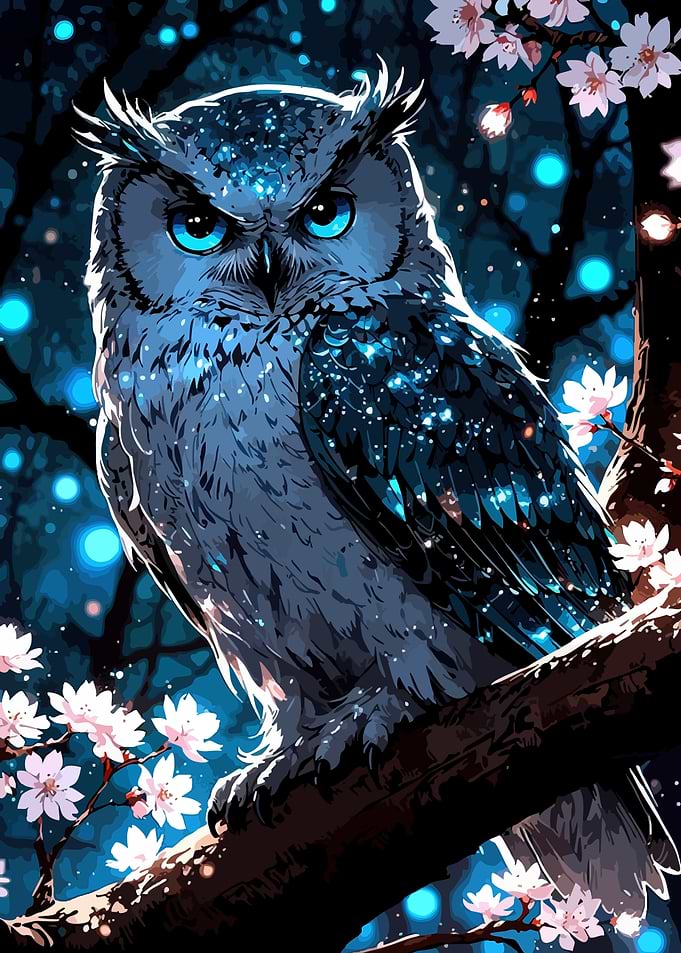 Enchanted Owl in Cherry Blossoms