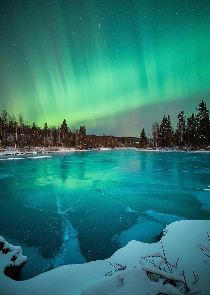 Aurora Borealis over Frozen Lake