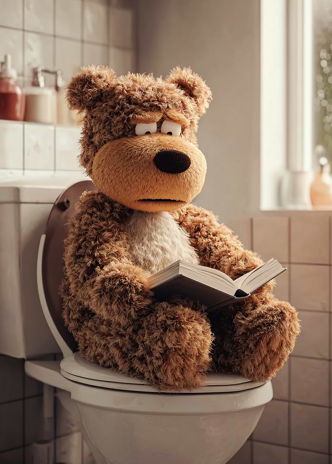 Teddy Bear Reading on Toilet