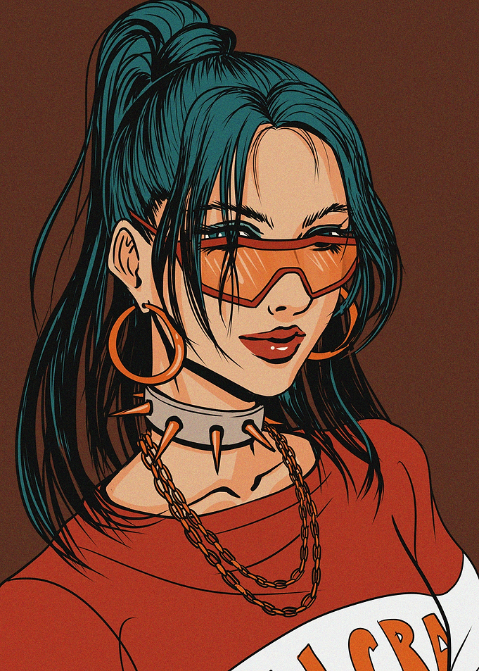 Anime Girl with Goggles and Spiked Collar