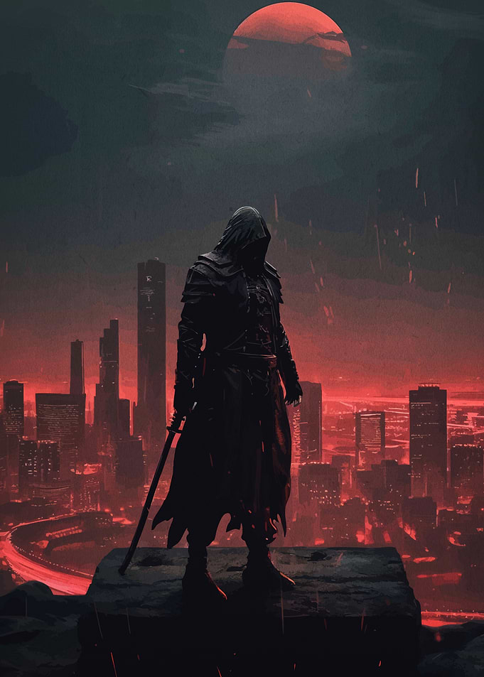 Assassin in a Red Cityscape