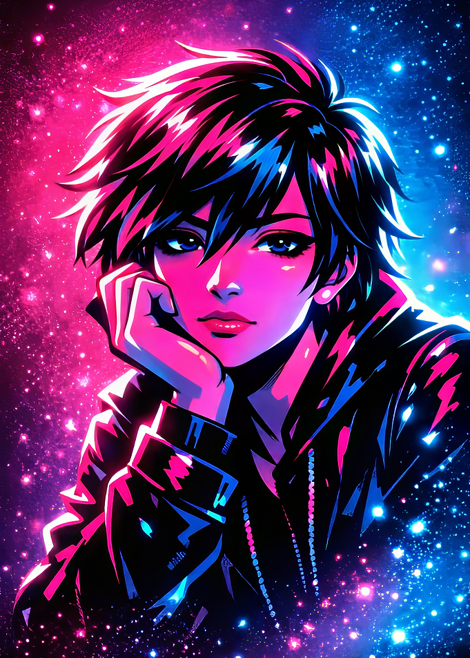 Anime character in neon space background