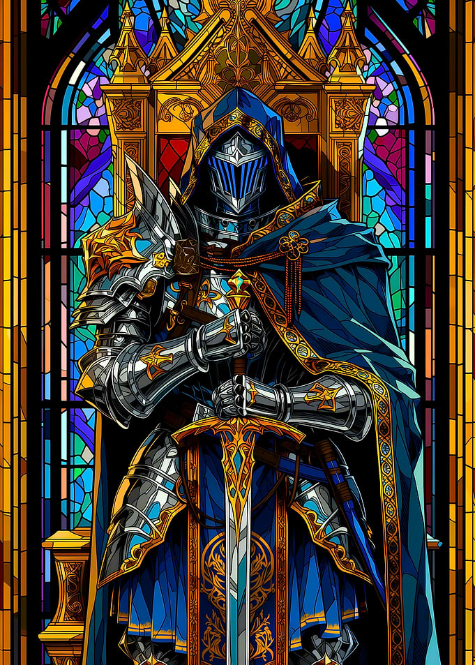 Knight in Stained Glass Cathedral