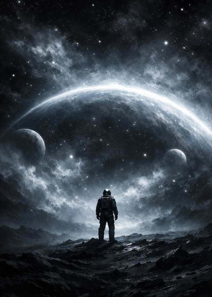 Astronaut Gazing at Alien Planet