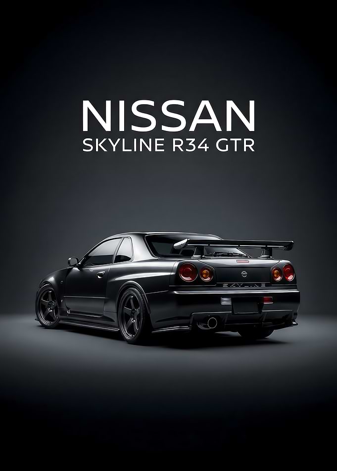 black sport Nissan Skyline R34 GTR poster