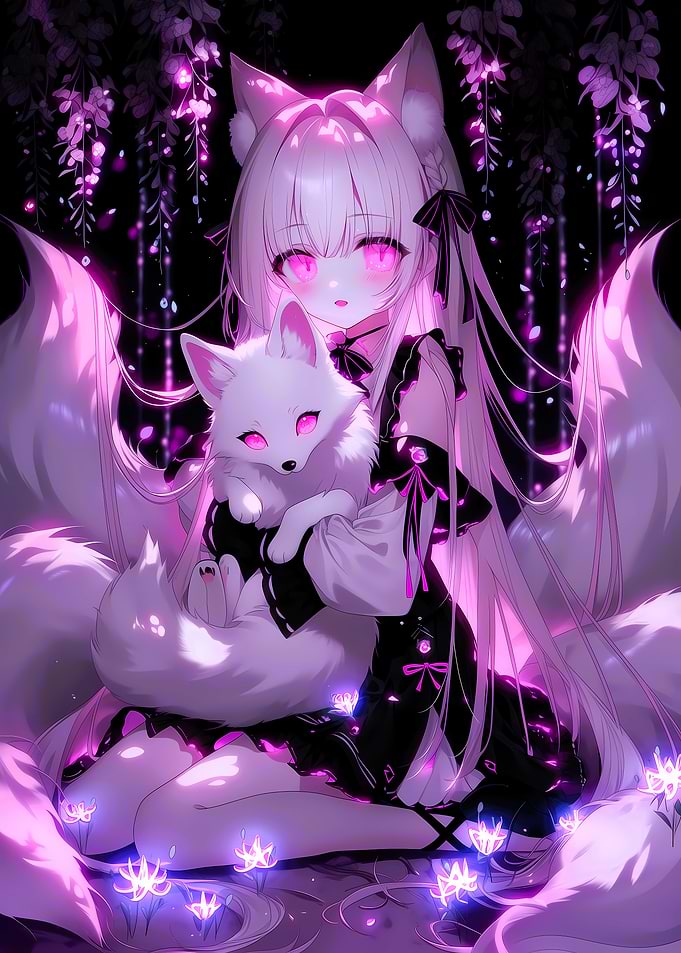 Anime Fox Girl with Fox Companion