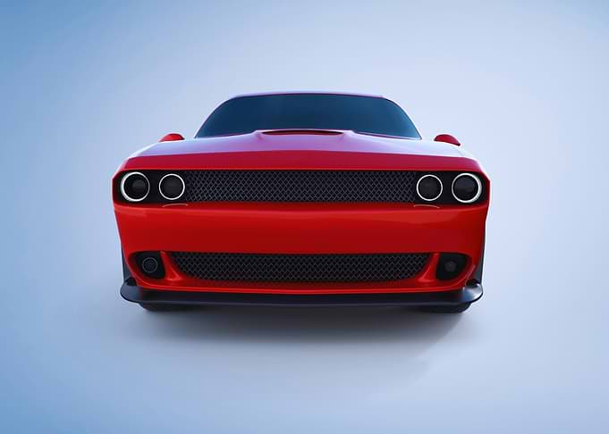 Red Dodge Challenger Front View