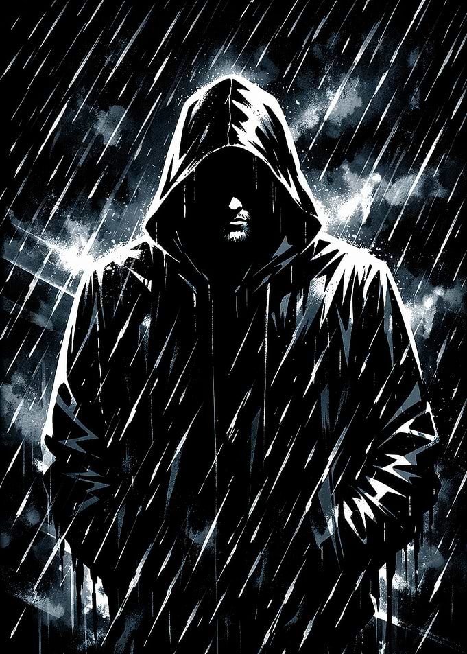 Man in Hood in Rain