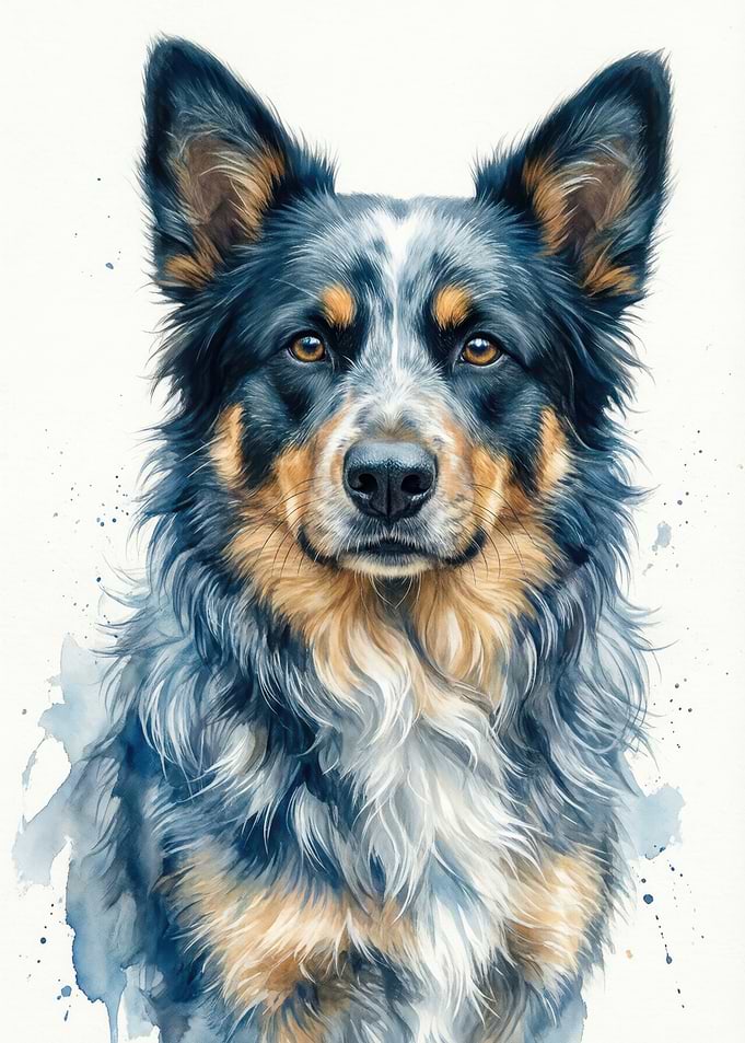 Watercolor Portrait of an Australian Cattle Dog