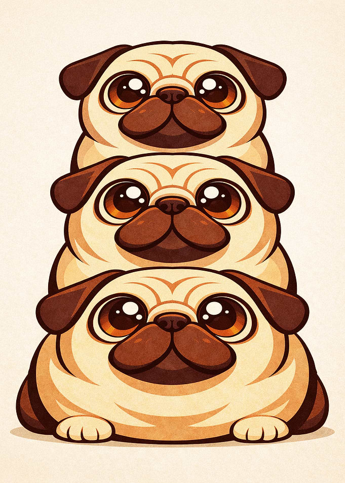 Stack of Cute Pugs