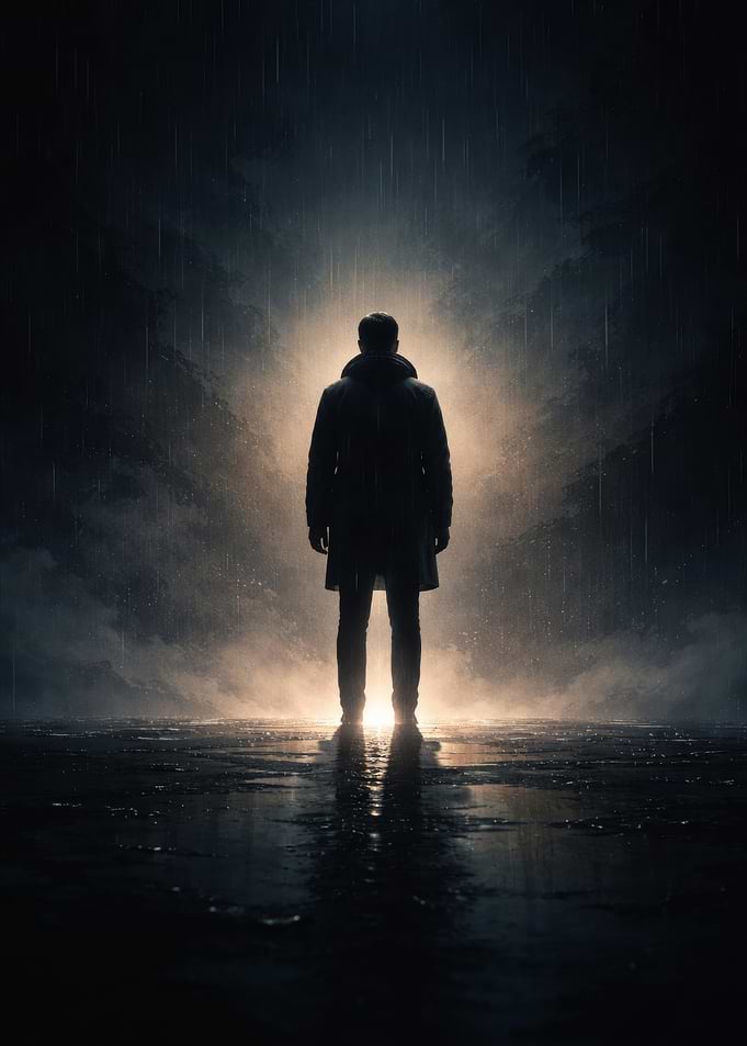 Man in Trench Coat in Rain