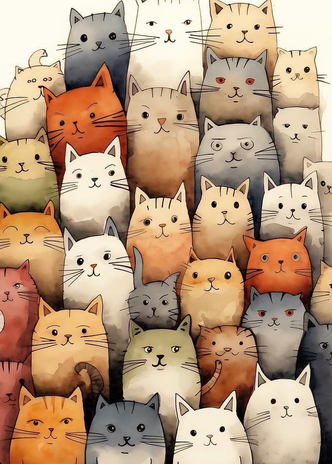 A Crowd of Watercolor Cats