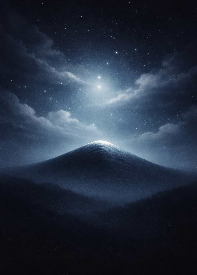 Mystical Mountain Under Starry Night Sky
