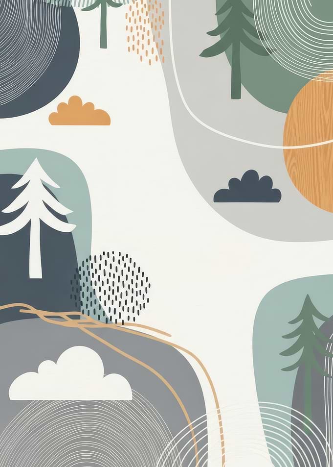 Abstract Nature Landscape with Trees and Clouds