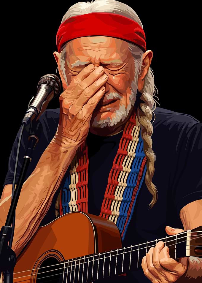 Willie Nelson Crying with Guitar