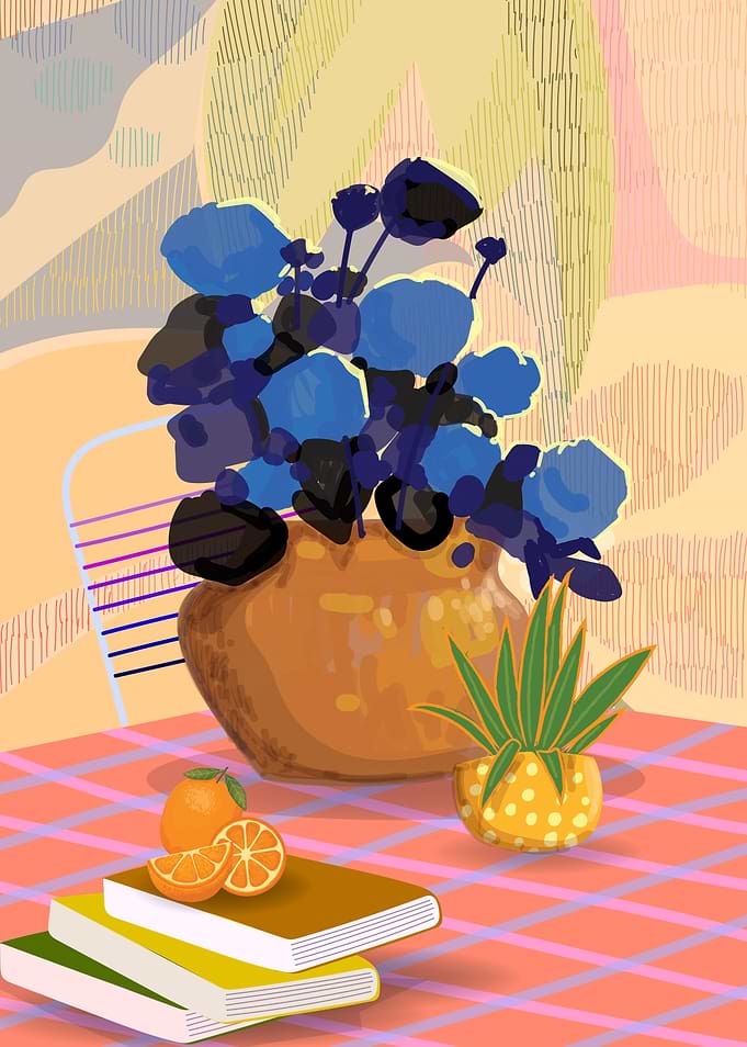 Still Life with Flowers and Books