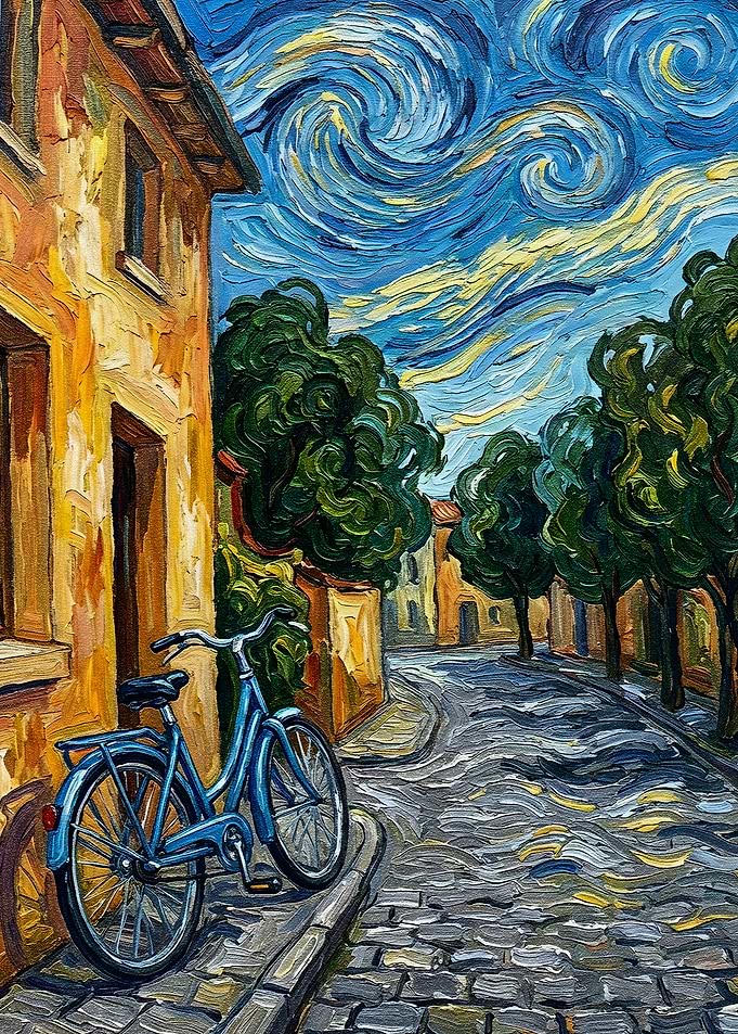 Blue Bicycle on Cobblestone Street