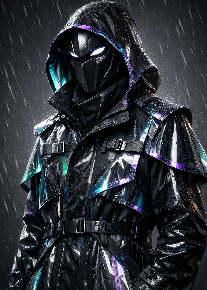 Cyberpunk character in the rain