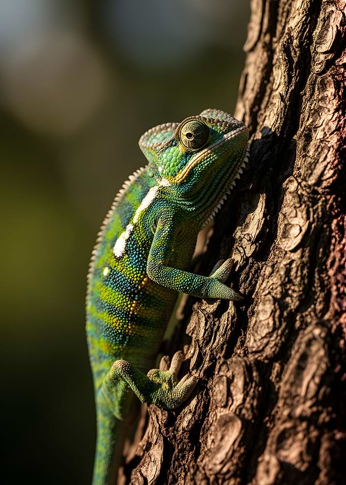 Chameleon on a Tree Trunk