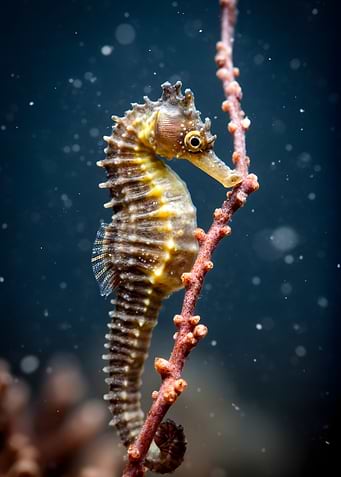 Seahorse clinging to coral