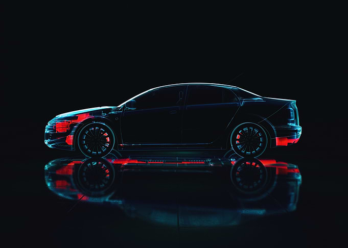 Futuristic Car Blueprint with Red Accents