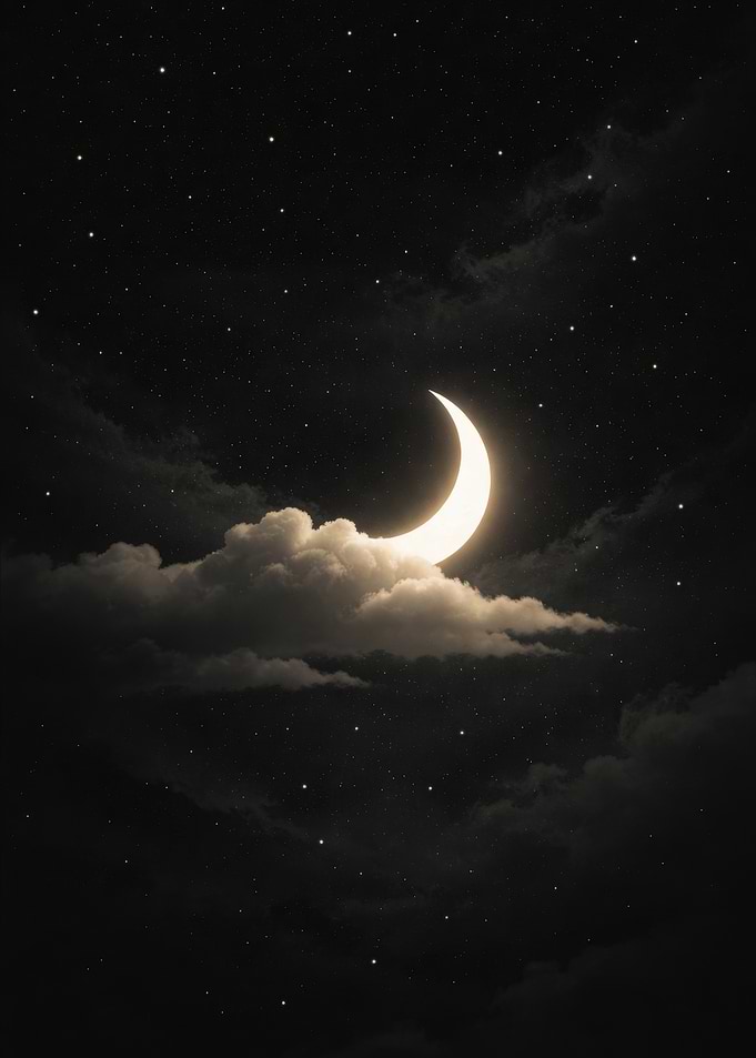 Crescent Moon in a Starry Night Sky