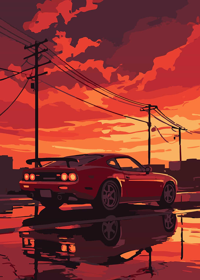 Red Sports Car Sunset