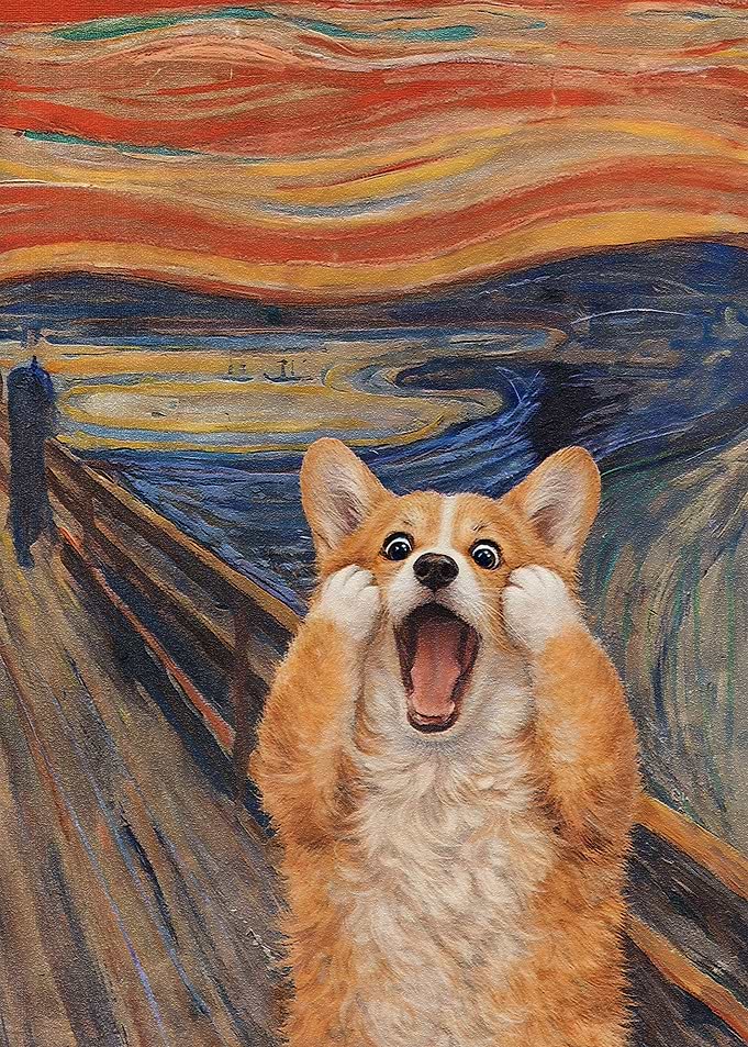 Corgi Screaming in Edvard Munch's The Scream