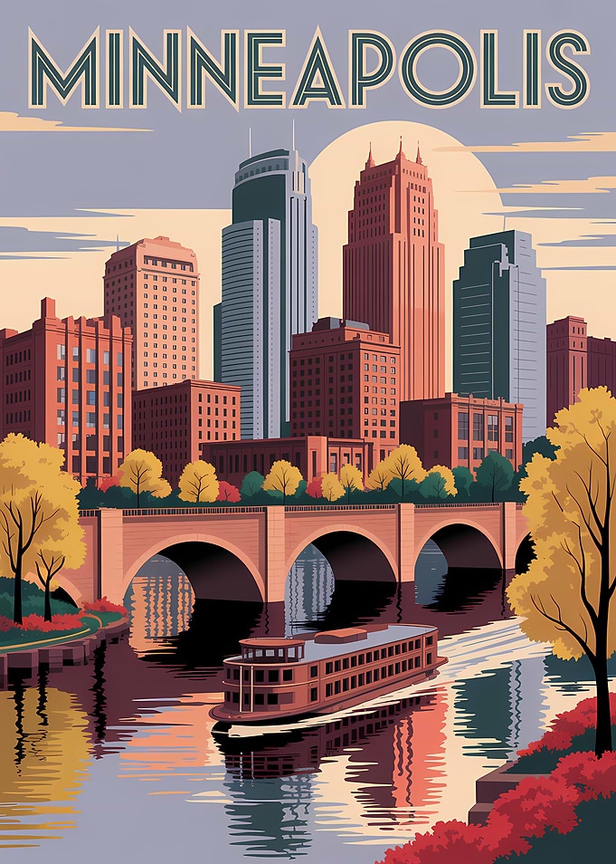 Minneapolis Skyline with Riverboat