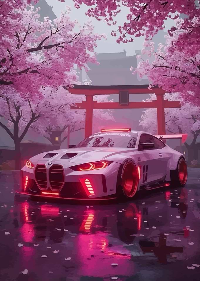 Car Under Cherry Blossoms