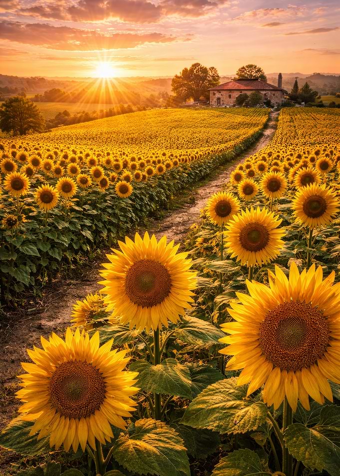 Sunflower Field at Sunset