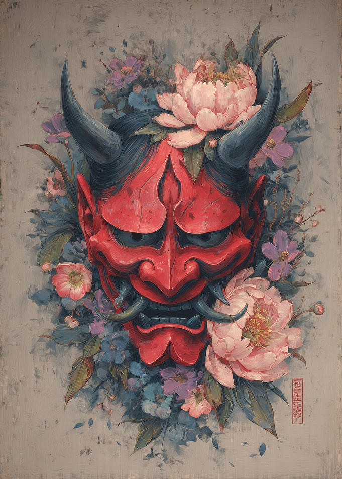 Oni Mask with Flowers