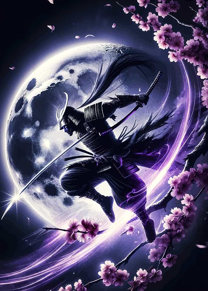 Samurai Warrior Under the Moon