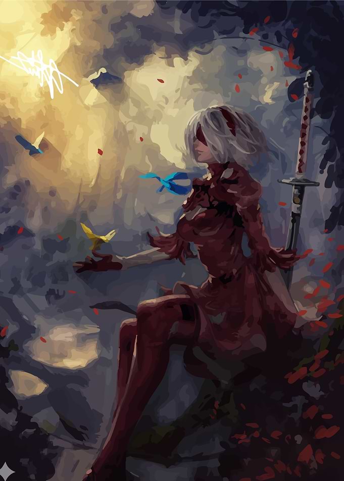 2B with Birds and Flowers