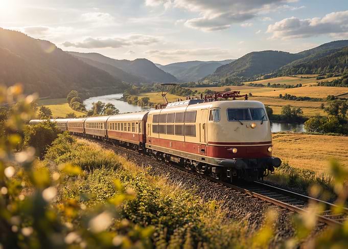 Vintage Train in Scenic Landscape