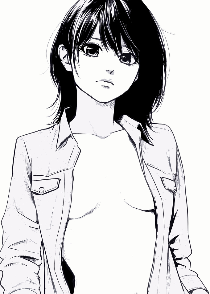 Anime girl in an open shirt