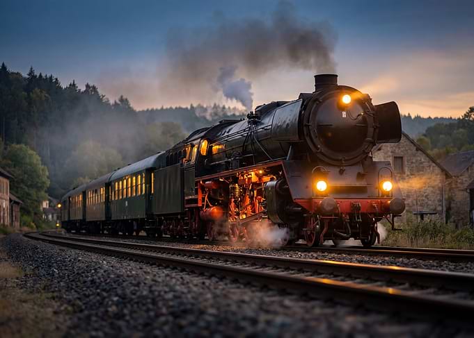 Vintage Steam Train at Dusk