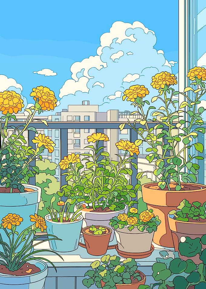 Balcony Garden with Yellow Flowers