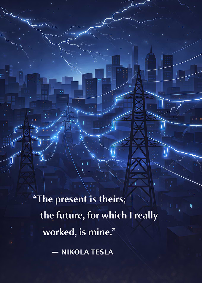 Nikola Tesla Quote on Cityscape