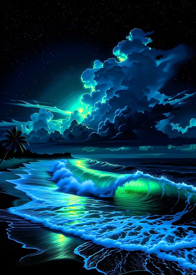 Wave Under Starry Night Sky