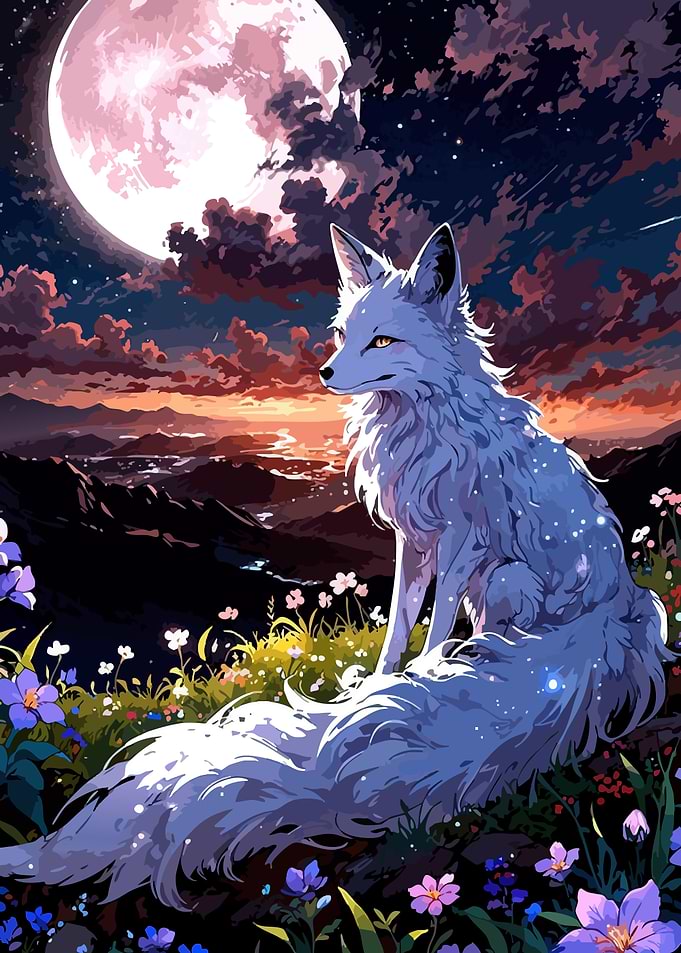 White Fox Under Pink Moon