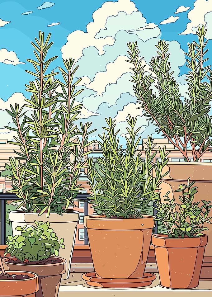Balcony Garden with Rosemary and City View