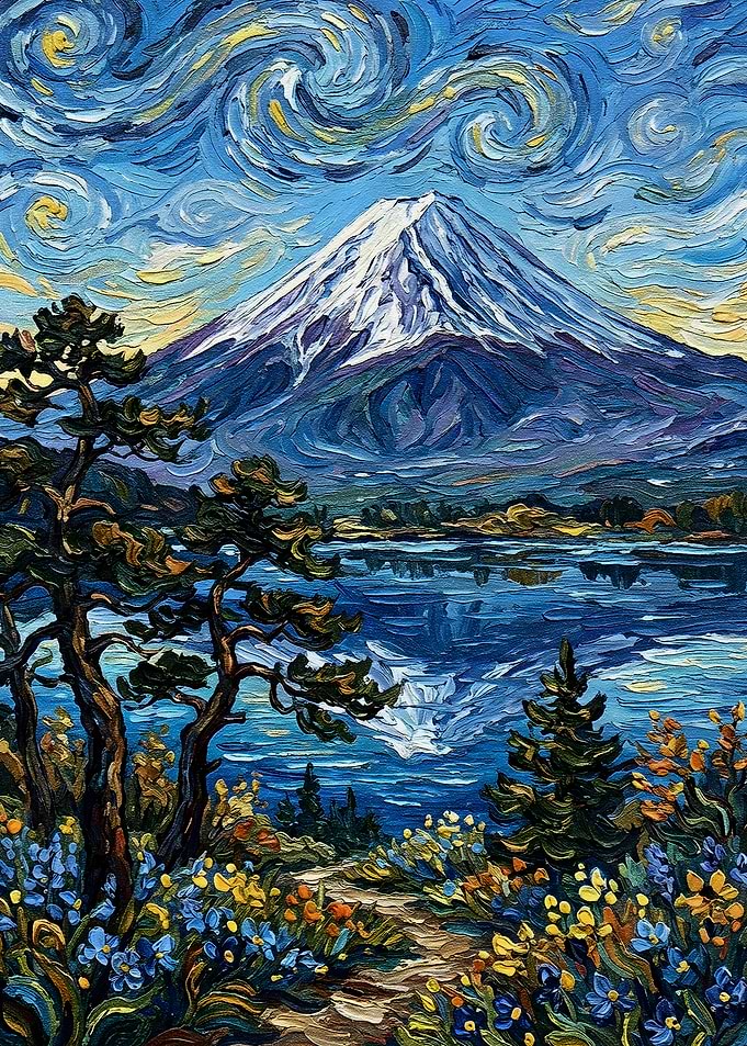 Mount Fuji in Van Gogh Style