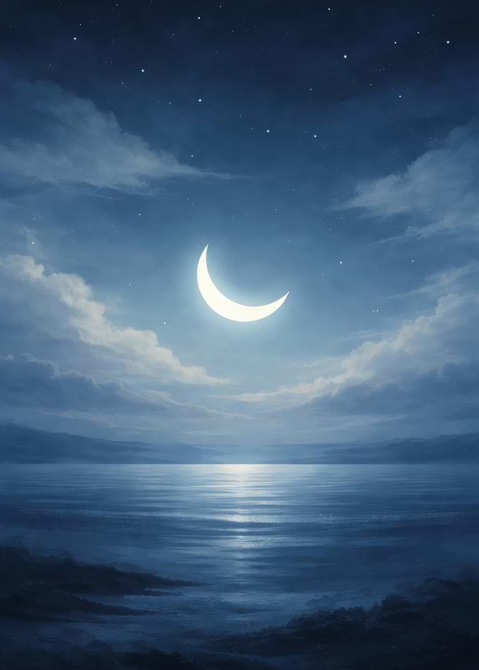 Crescent Moon Over Water