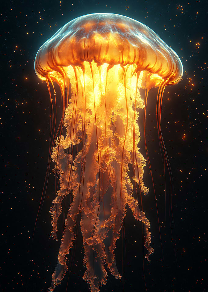 Glowing Jellyfish in Deep Space