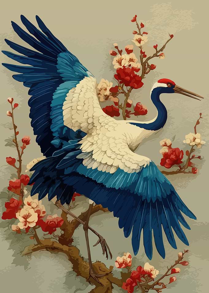 Crane and Cherry Blossoms Painting