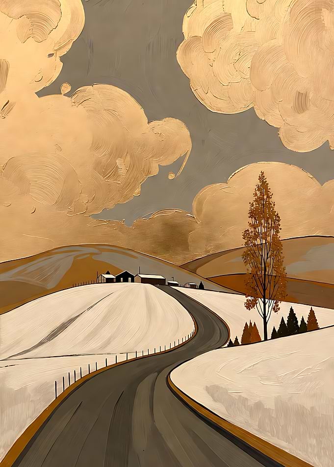 Winter Road to Farmhouses